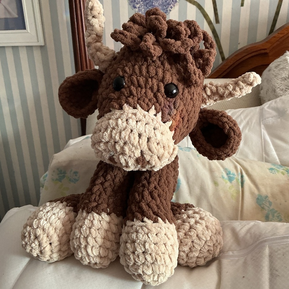 Brown and Cream Plush Bull Toy